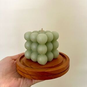 (NEW) Home Decoration Green Bubble Candle on Wooden Base